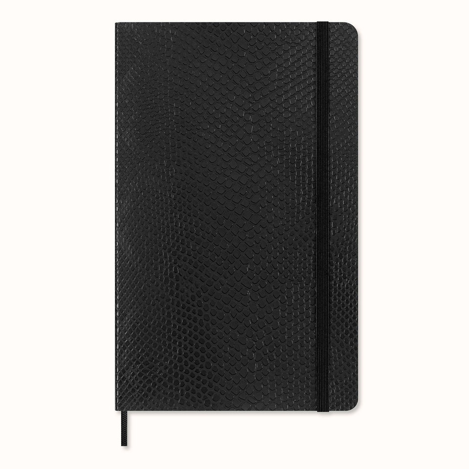 Libreta Grande Piel Vegana Boa Negra Hoja Rayada Pasta Suave
