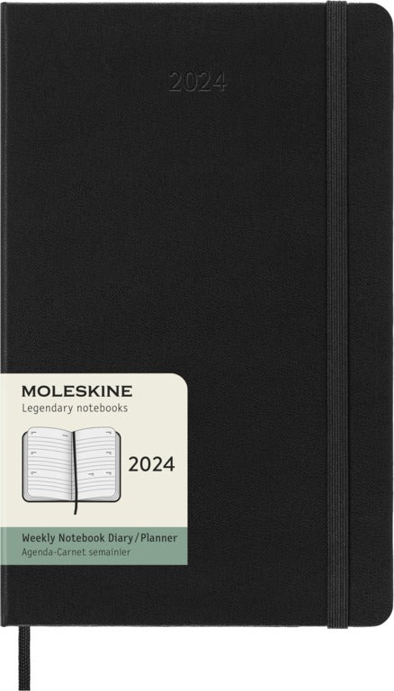 Agenda 2024 Grande Negra Horizontal Semanal Pasta Dura