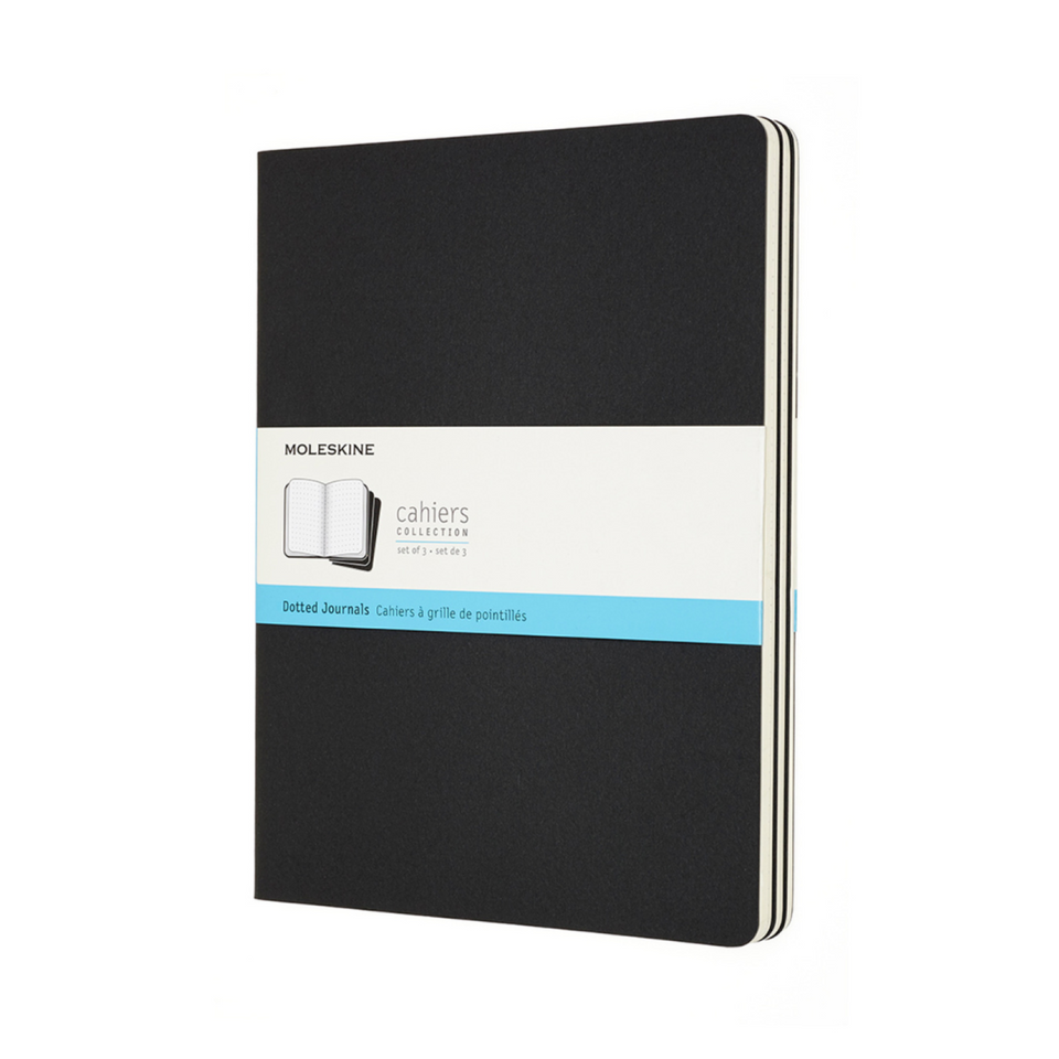 Set de 3 libretas Cahier Extra Grandes Negras Hoja Punteada Pasta Suave