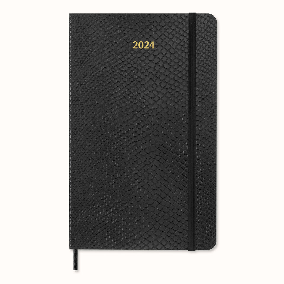 Agenda 2024 Grande Piel Vegana Boa Negra Semanal Pasta Suave