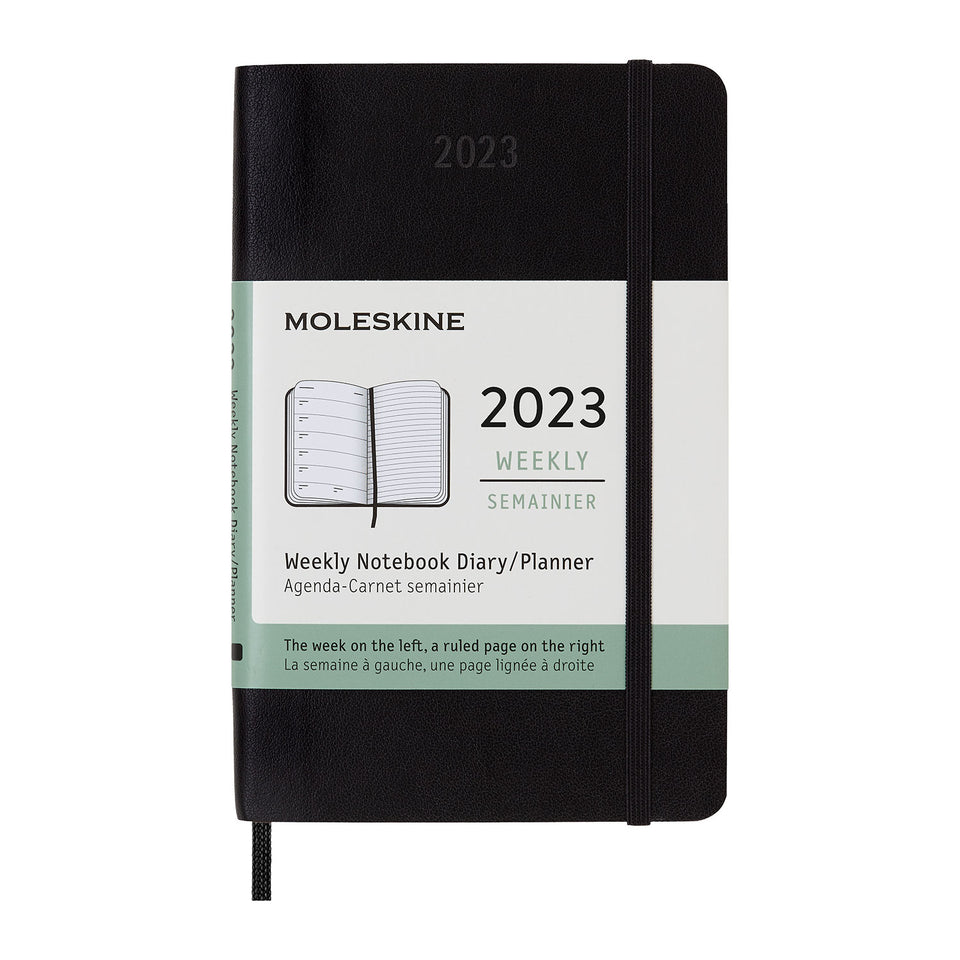 Agenda 2023 de bolsillo negra semanal de pasta suave