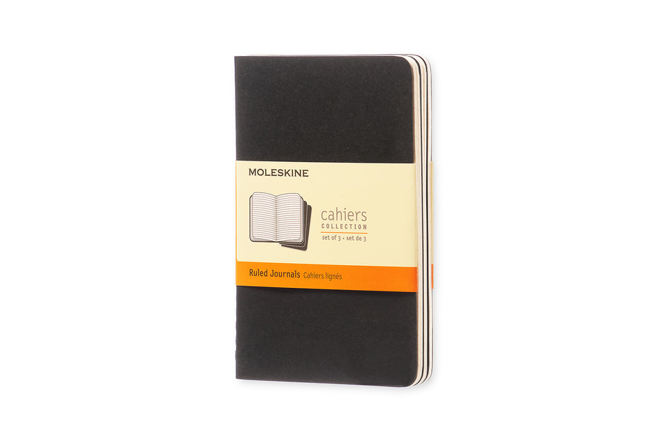Set de 3 libretas tamaño bolsillo negras hoja rayada pasta suave