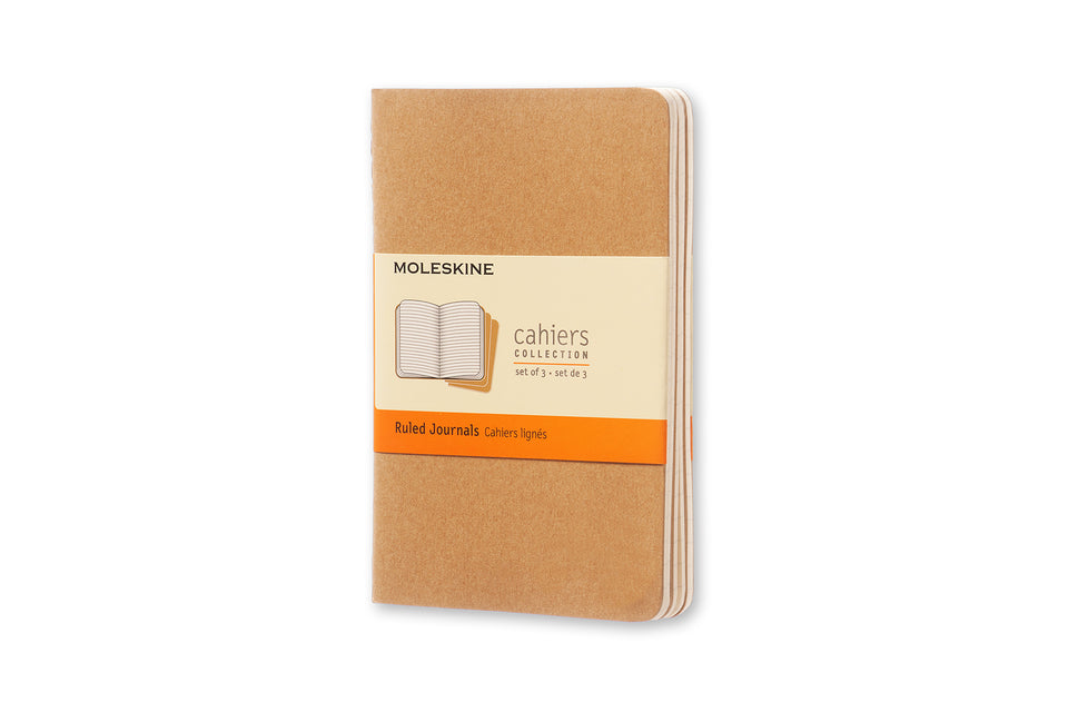 Set de 3 libretas tamaño bolsillo color kraft hoja rayada pasta suave