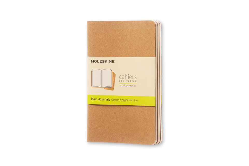 Set de 3 libretas tamaño bolsillo color kraft hoja blanca pasta suave