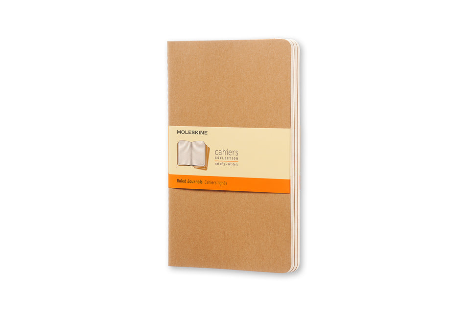 Set de 3 libretas grandes color kraft hoja rayada pasta suave