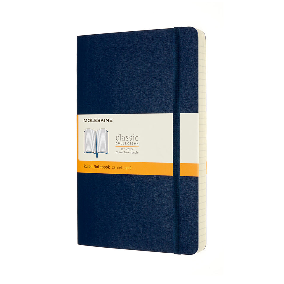 Libreta clásica expandida grande azul zafiro hoja rayada pasta suave