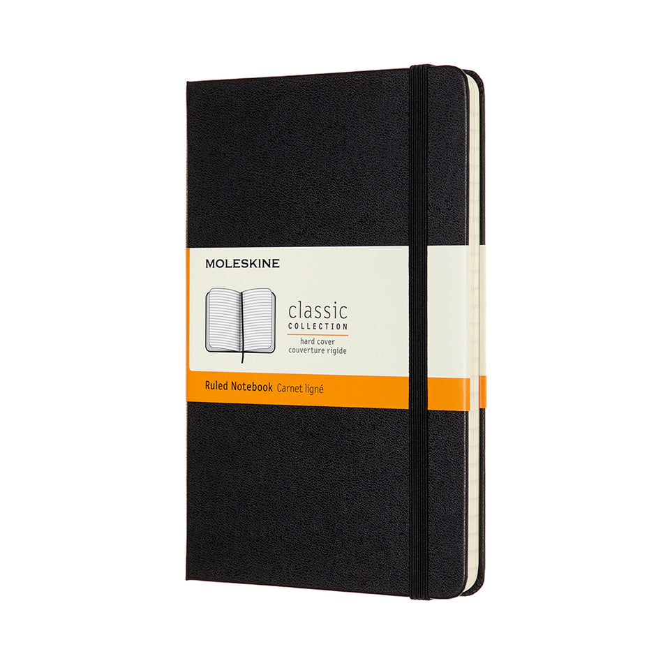 Libreta clásica mediana negra hoja rayada pasta dura