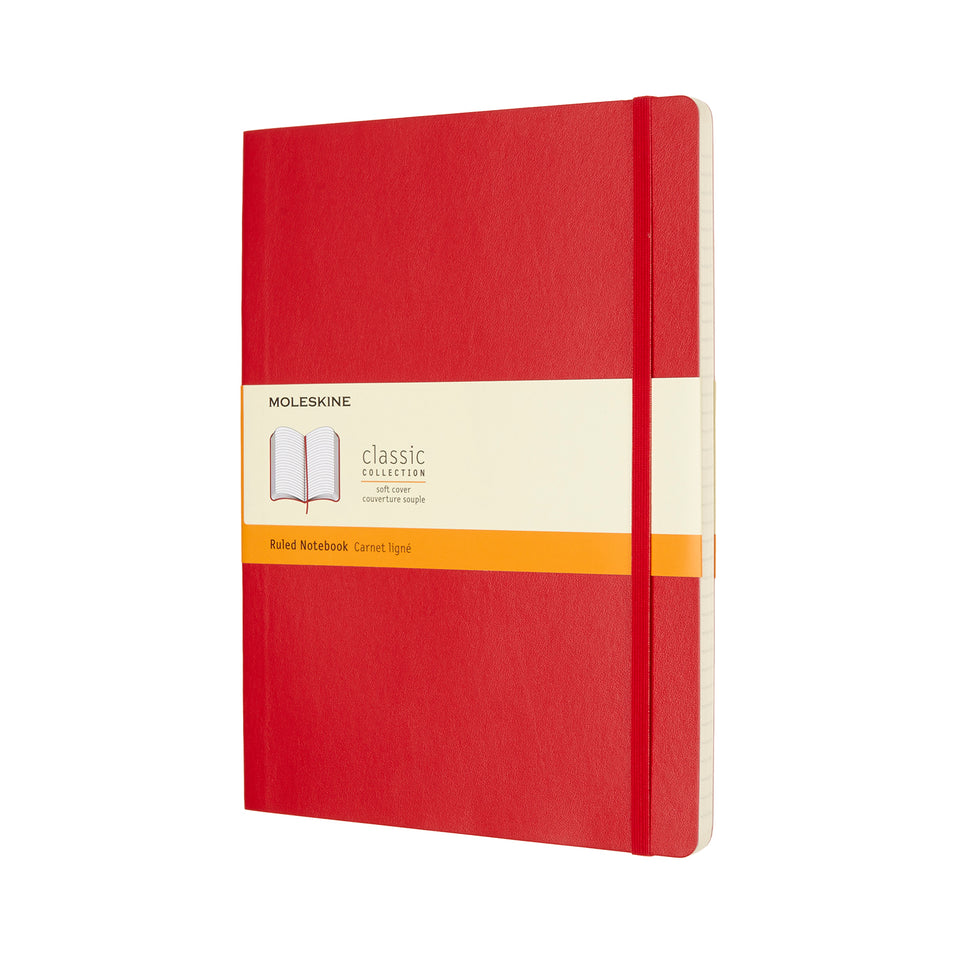 Libreta clásica extra grande escarlata hoja rayada pasta suave