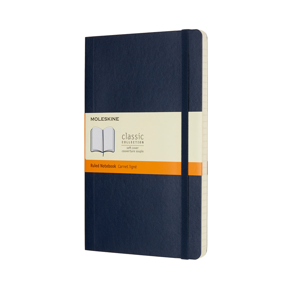 Libreta clásica grande azul zafiro hoja rayada pasta suave