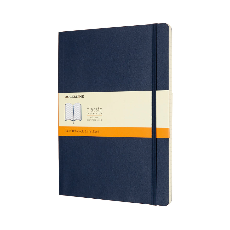 Libreta clásica extra grande azul zafiro hoja rayada pasta suave