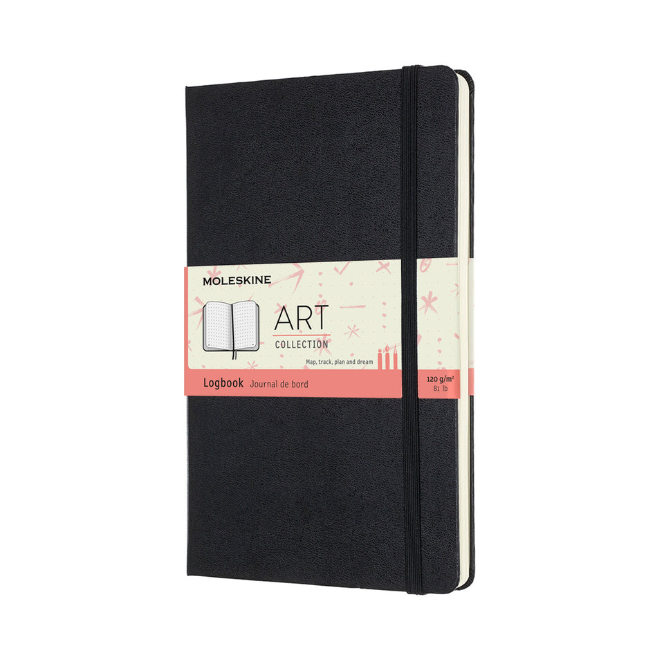 Libreta LogBook Arte negra, grande, con hoja punteada y pasta dura