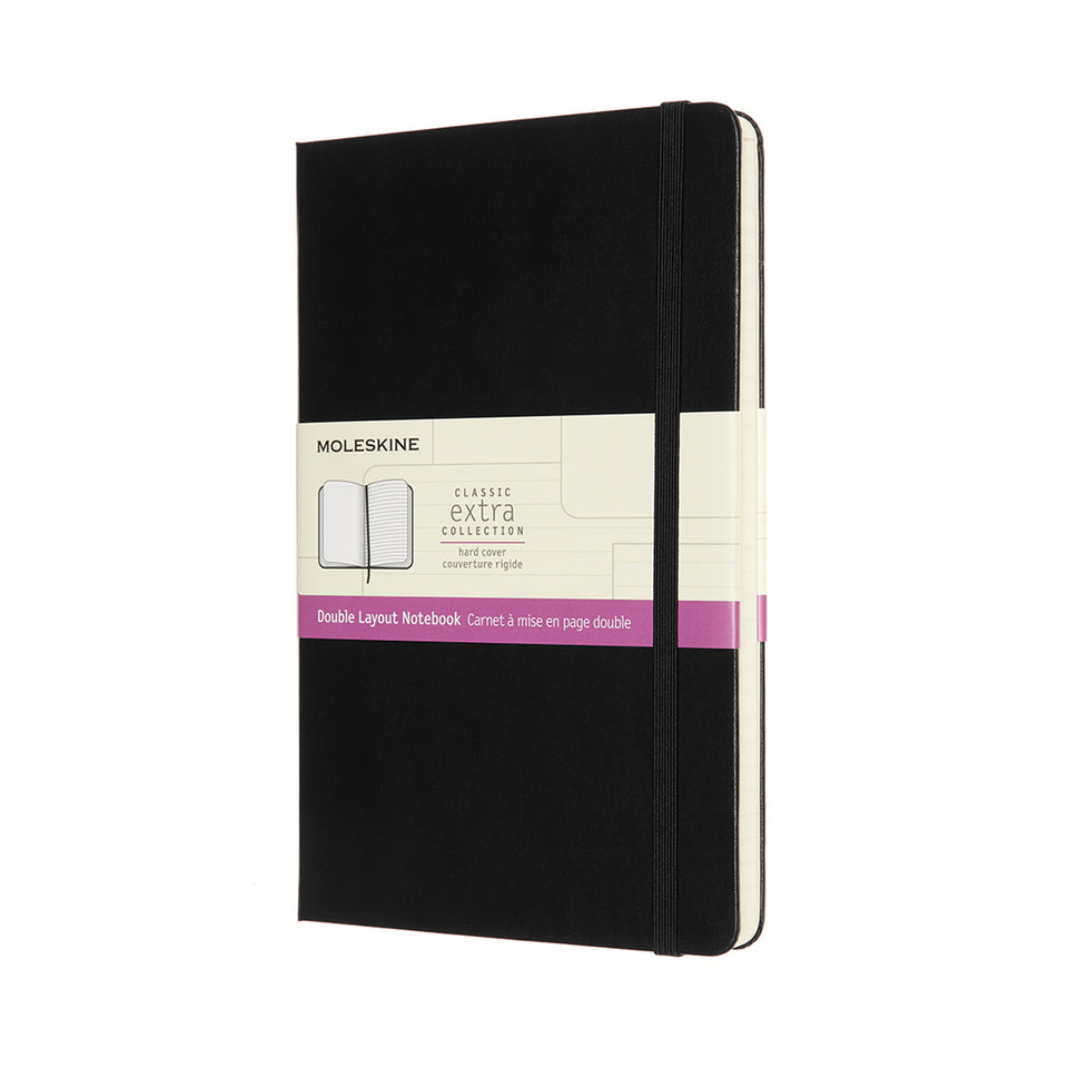 Libreta Clásica Grande Negra con doble diseño de página hojas blancas y hojas rayadas intercaladas de pasta dura