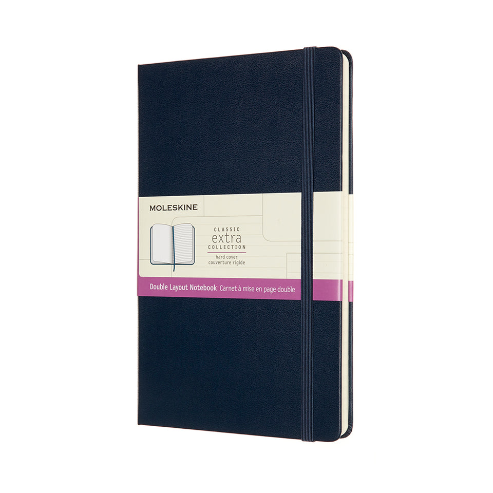 Libreta Clásica Grande Azul Marino con doble diseño de página hojas blancas y hojas rayadas intercaladas de pasta dura