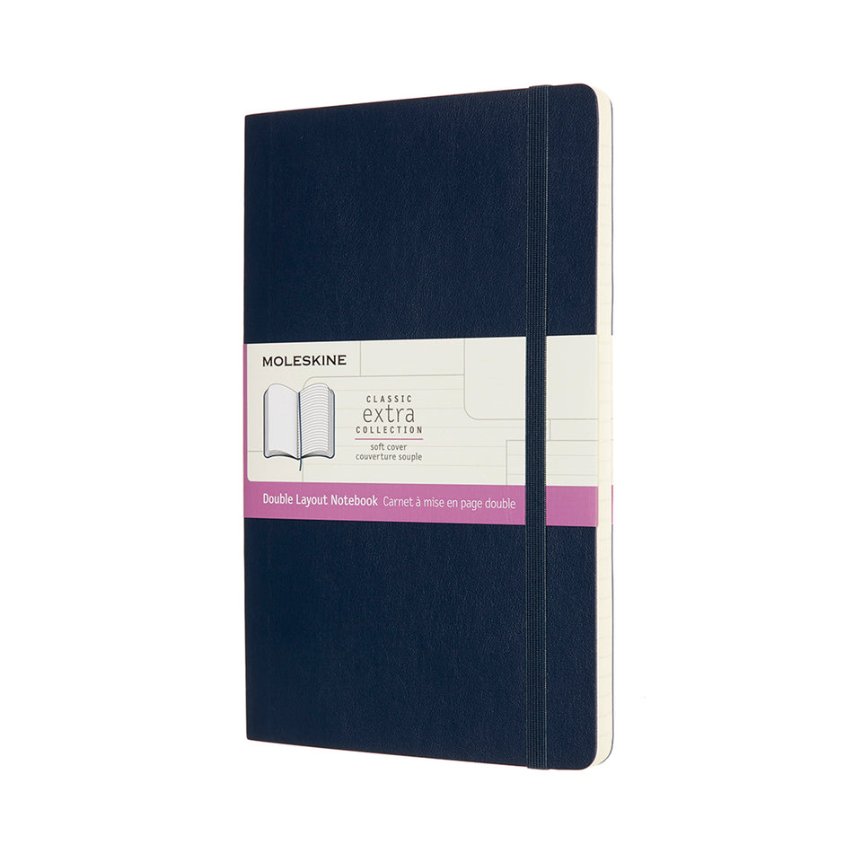 Libreta Clásica Grande Azul Zafiro con doble diseño de página hojas blancas y hojas rayadas intercaladas de pasta suave.