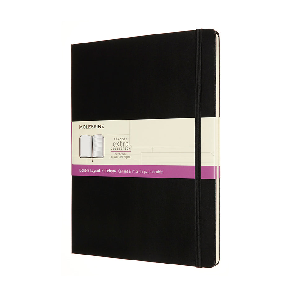 Libreta Clásica Extra Grande Negra con doble diseño de página hojas blancas y hojas rayadas intercaladas de pasta dura.