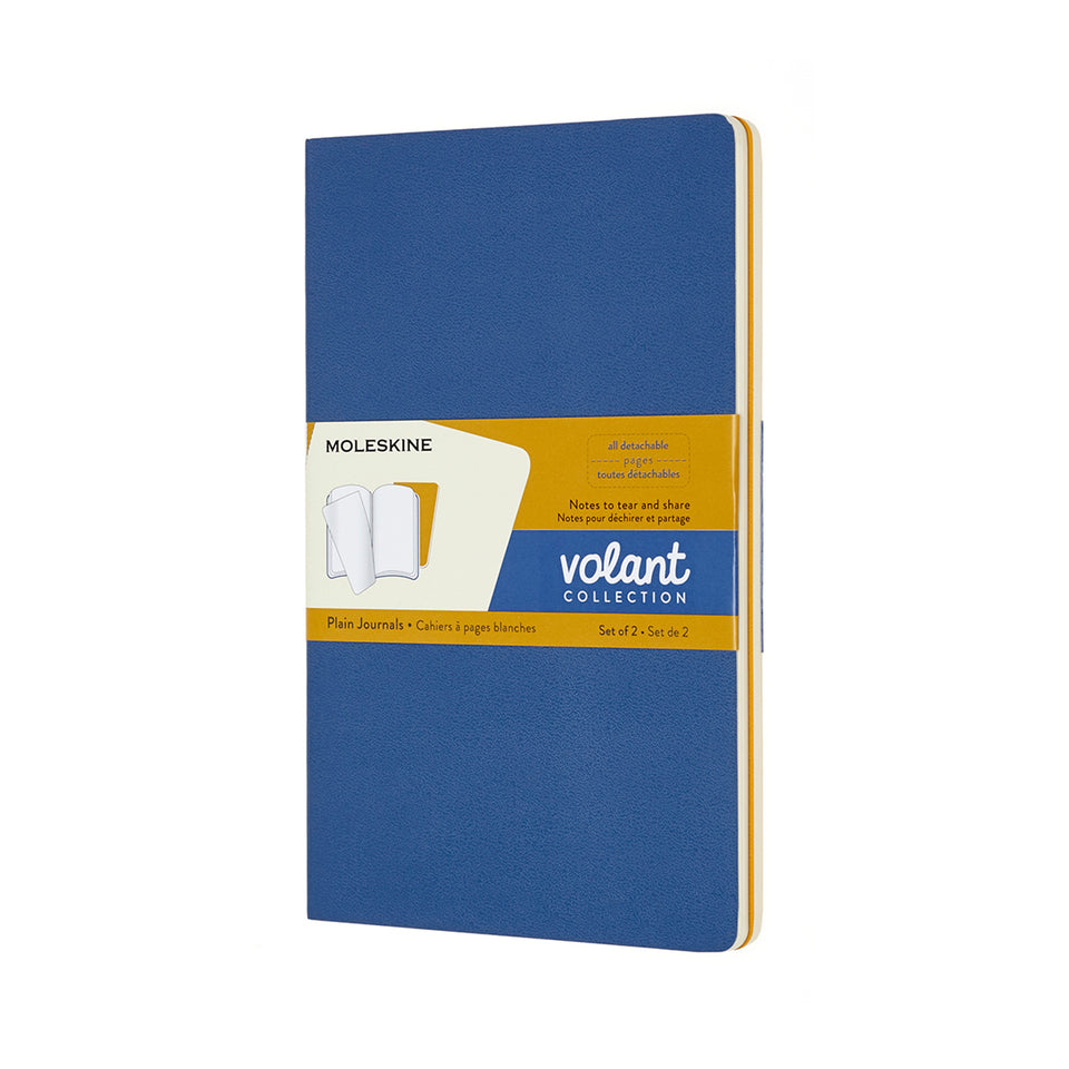 Set de 2 libretas grandes ambar y azul hoja blanca pasta suave