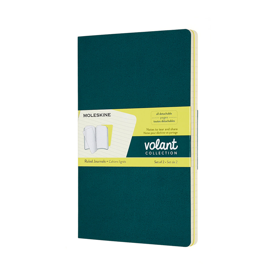 Set de 2 libretas grandes verdes y amarillas hoja rayada pasta suave