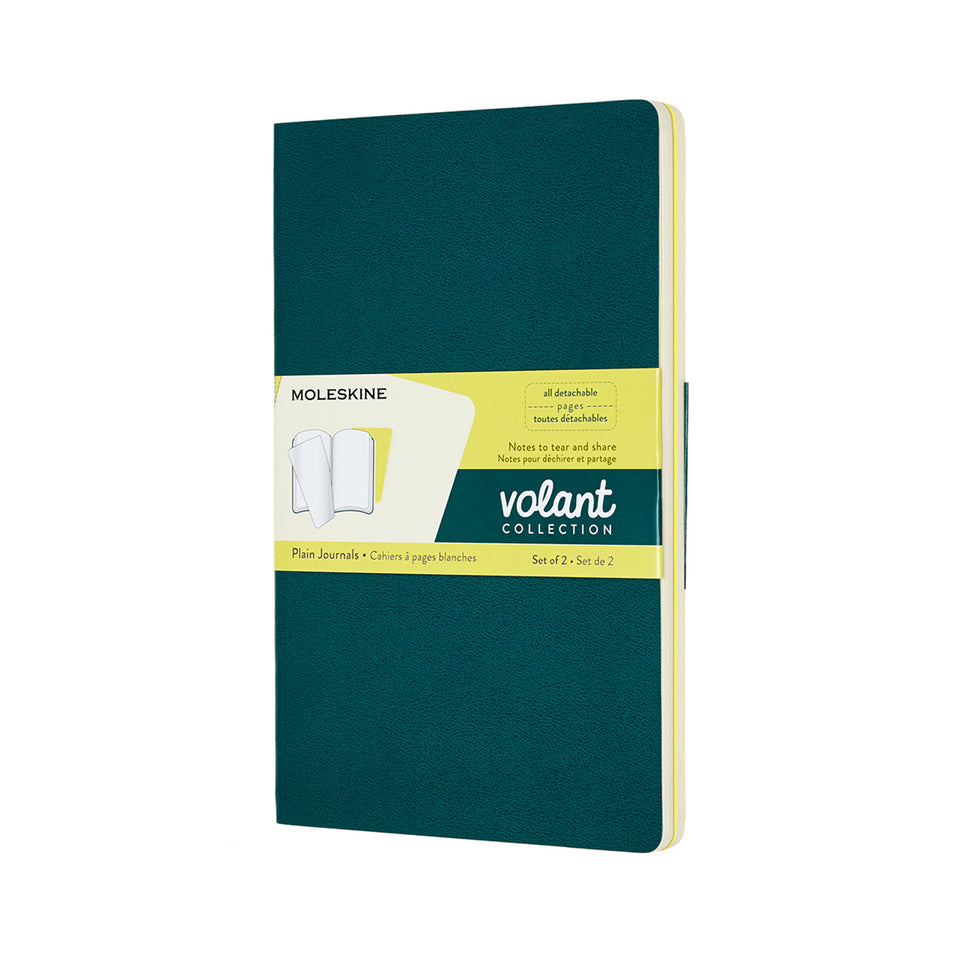Set de 2 libretas grandes verdes y amarillas hoja blanca pasta suave
