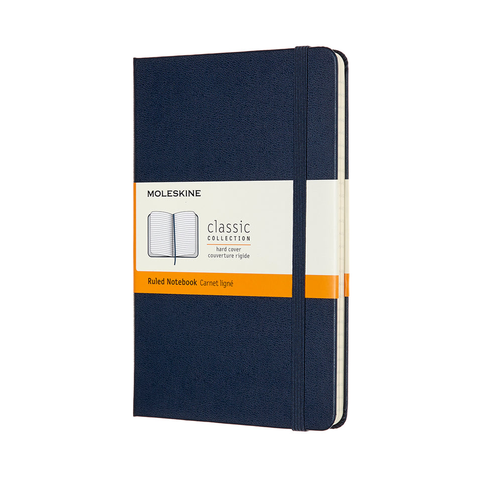 Libreta clásica mediana azul zafiro hoja rayada pasta dura