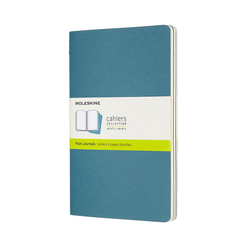 Set de 3 libretas grandes azul enérgico hoja blanca pasta suave