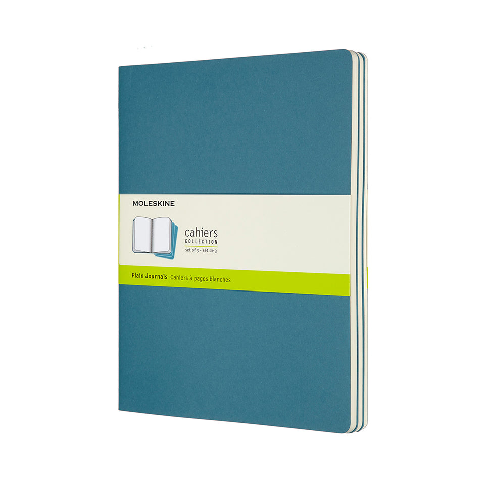 Set de 3 libretas extra grandes azul enérgico hoja blanca pasta suave