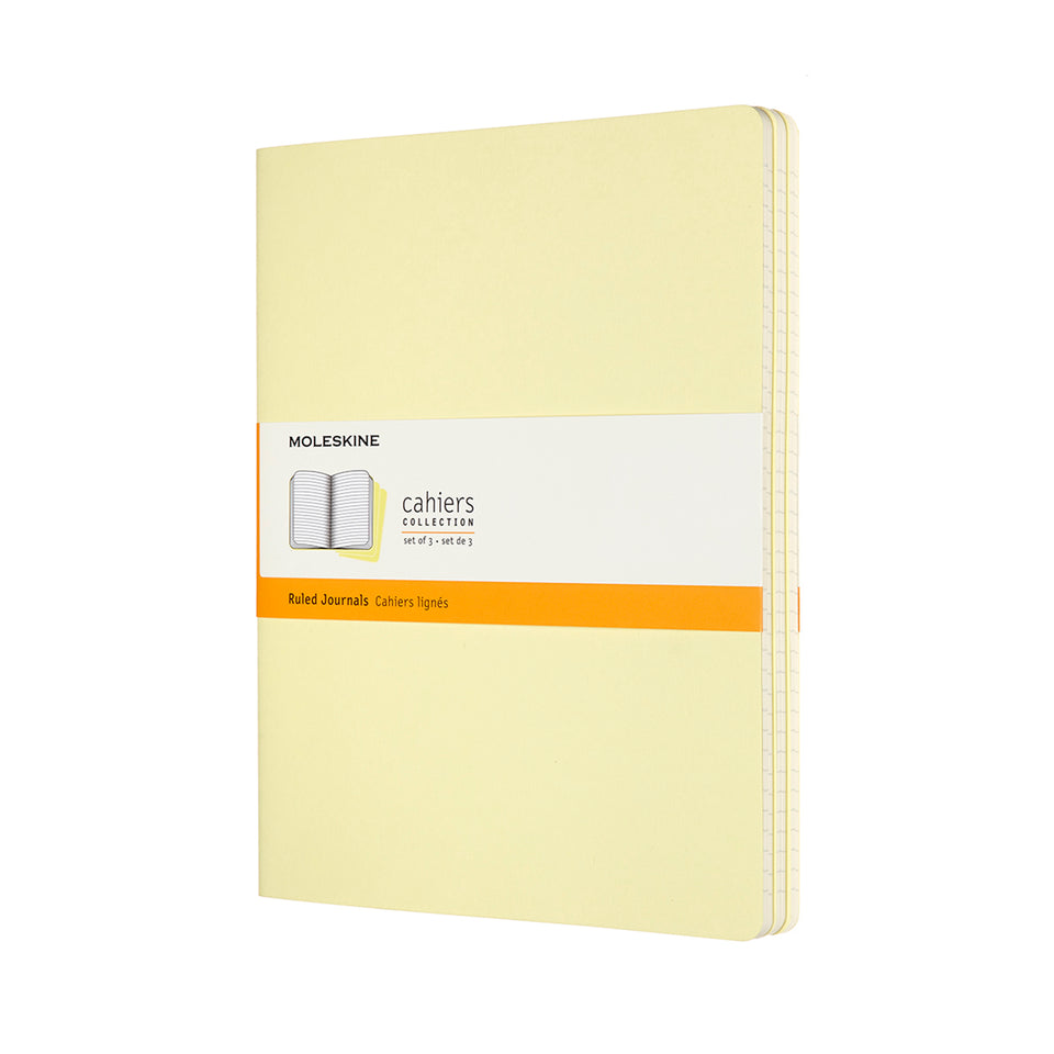 Set de 3 libretas extra grandes amarillas hoja rayada pasta suave