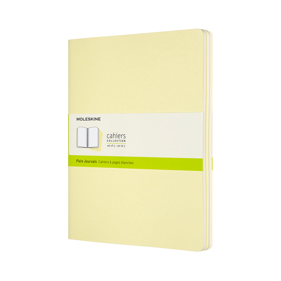 Set de 3 libretas extra grandes amarillas hoja blanca pasta suave