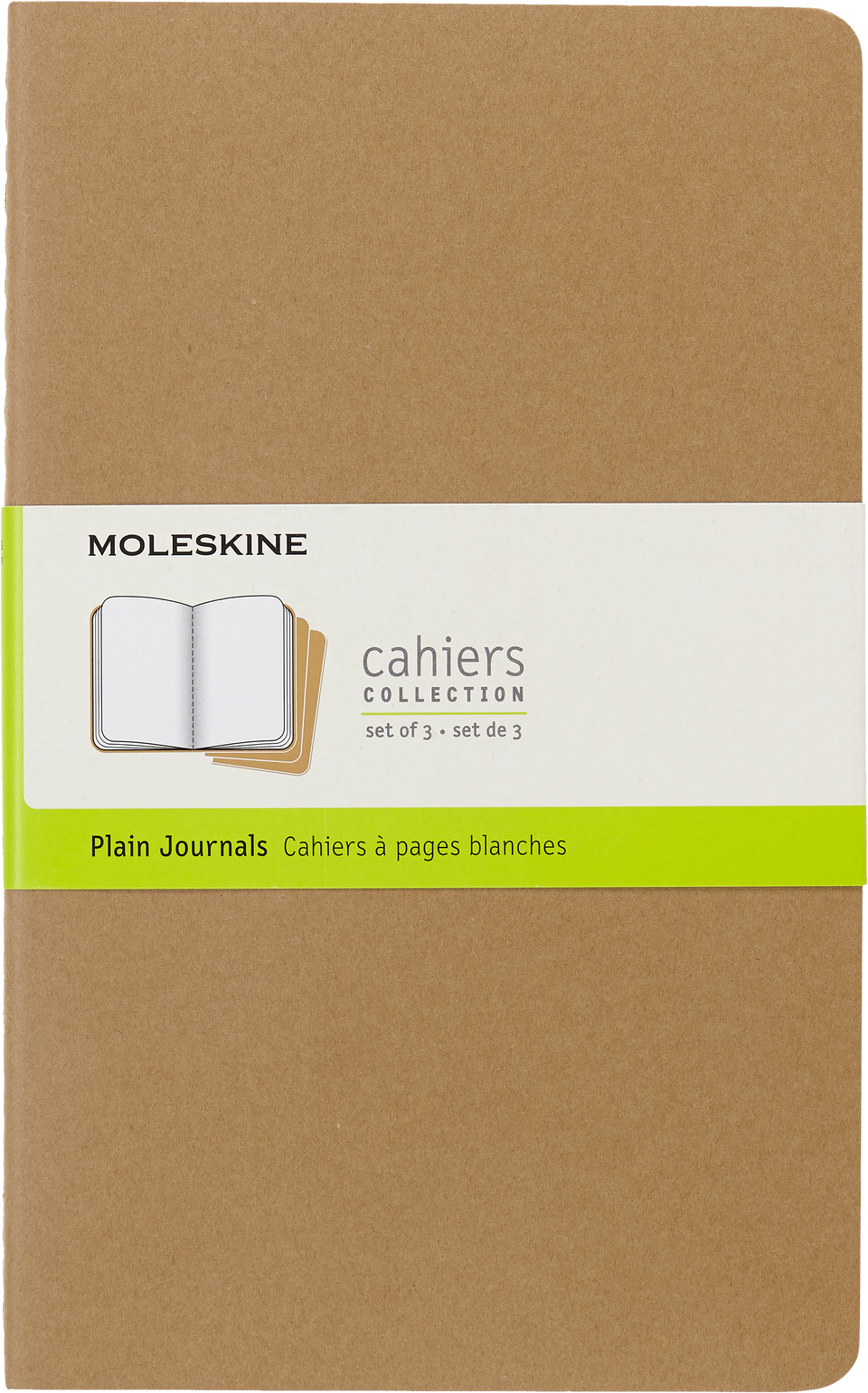 Set de 3 libretas grandes color kraft hoja blanca pasta suave