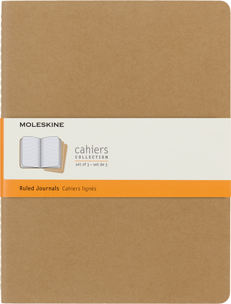 Set de 3 libretas extra grandes color kraft hoja rayada pasta suave