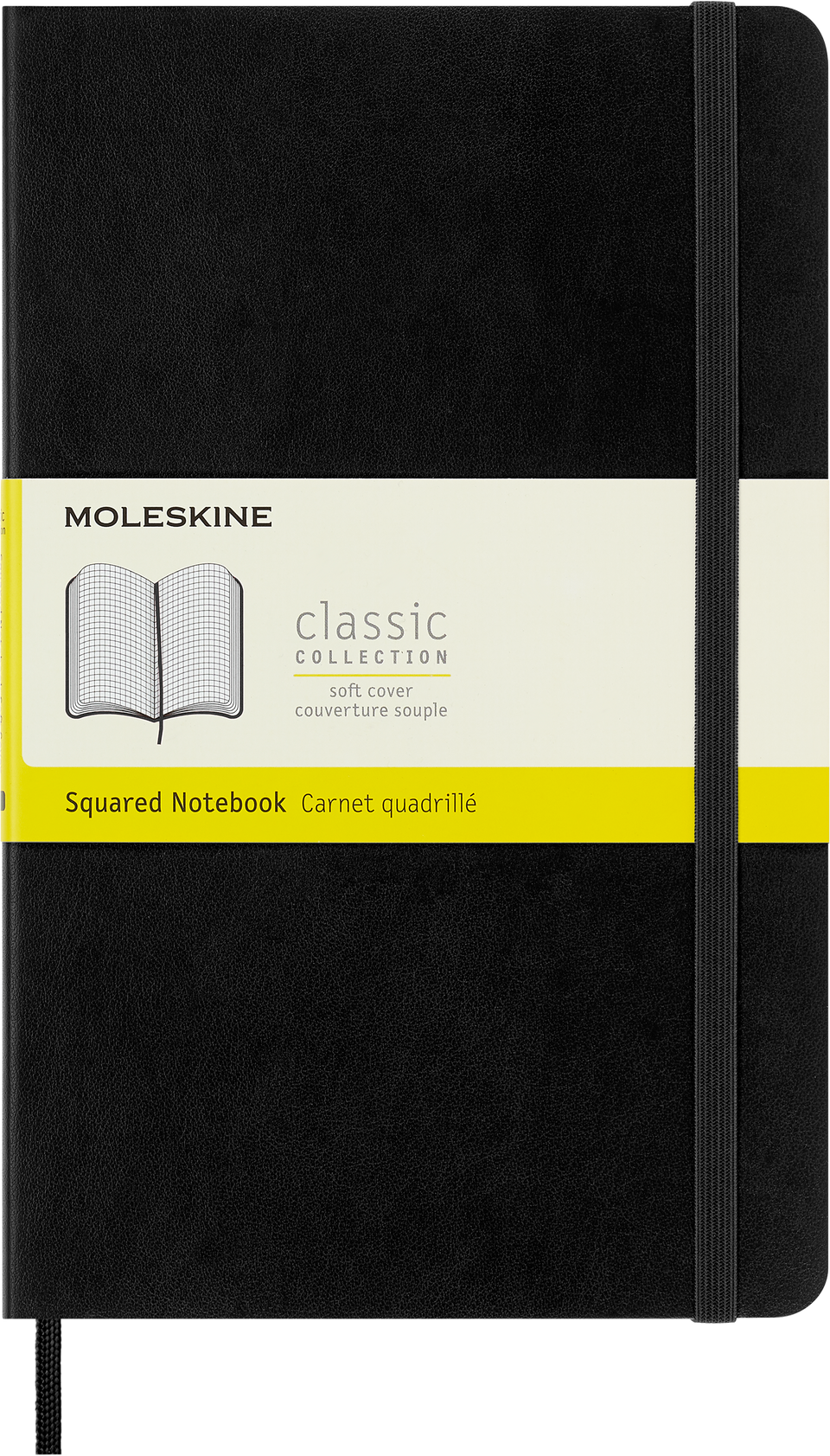 Libreta clásica grande negra hoja cuadriculada pasta suave