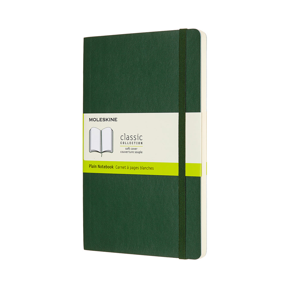 Libreta clásica grande verde mirto hoja blanca pasta suave