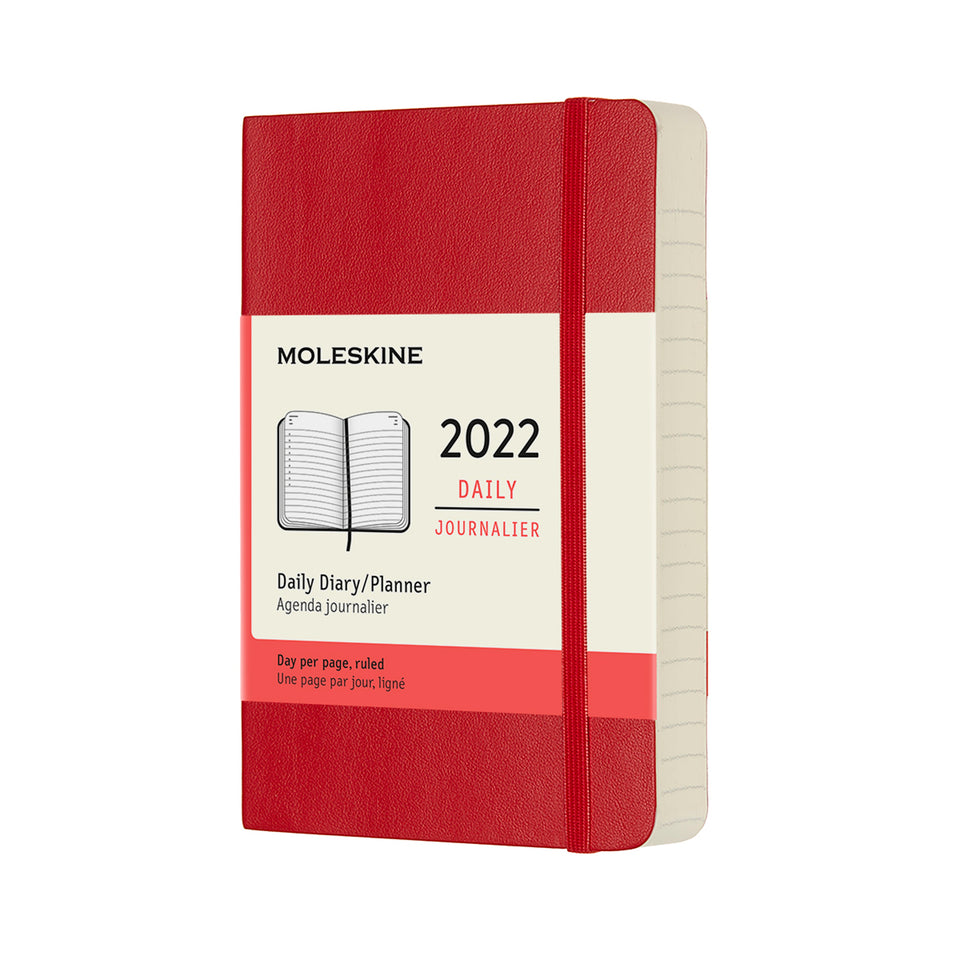 Agenda 2022 de bolsillo roja diaria pasta suave